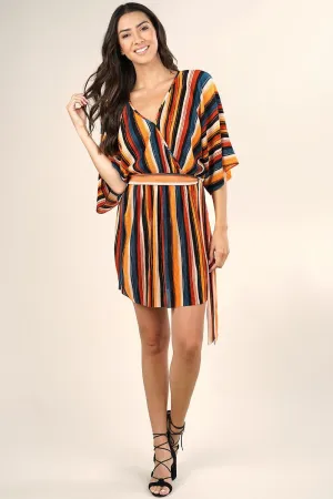 Retro Inspired Kimono Sleeve Surplice Mini Dress