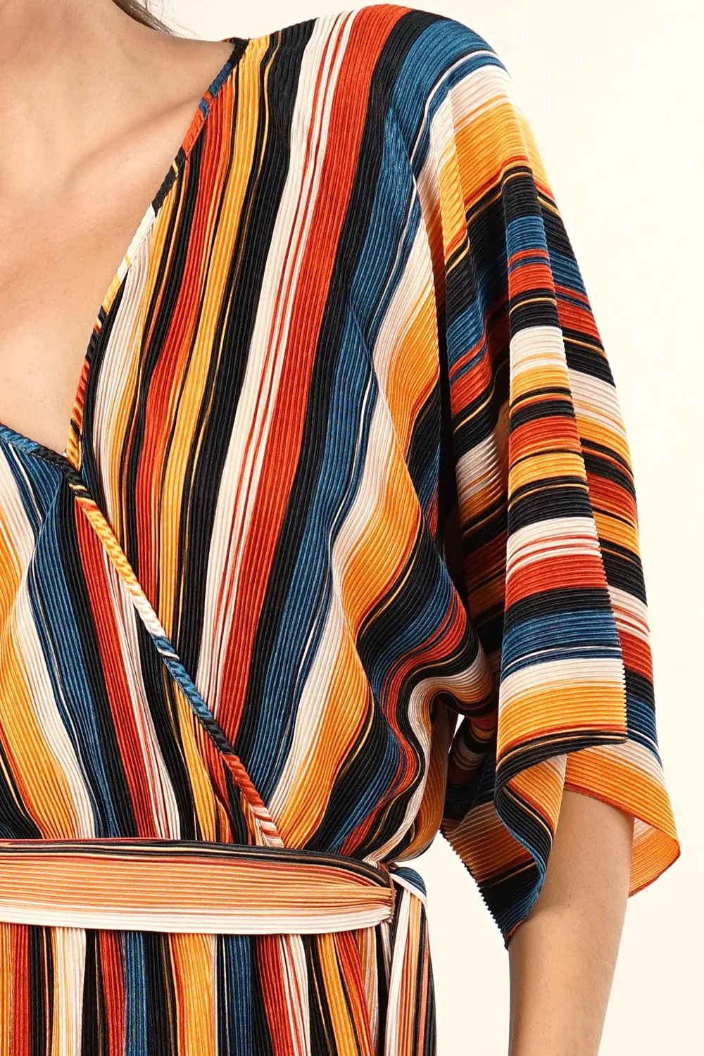 Retro Inspired Kimono Sleeve Surplice Mini Dress