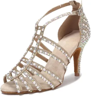 Rhinestone Pearl Dance Shoes - Sandals with 9CM (3.54") Heels for Tango, Salsa, Rumba, Samba, Ballroom, Wedding