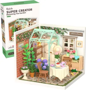 Rolife Super Creator-DIY Plastic Miniature House for Adults, Mini Blocks Model Kit Building Set for Teens 8-12, DIY Crafts/Hobbies/Building Blocks Toys for Teens&Adults (Blooming Tea Garden)