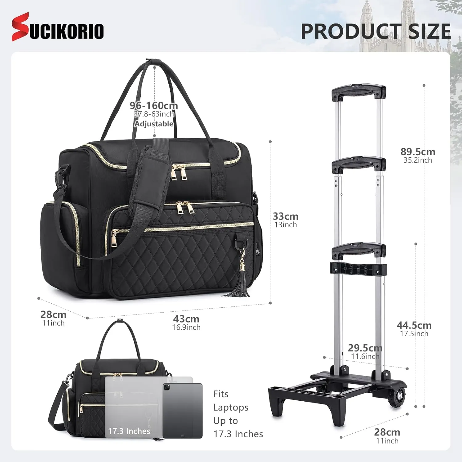 Rolling Laptop Bag 17.3 Inch 3 IN 1 Rolling Briefcase for Women Waterproof Teacher Tote Bag With Wheels
