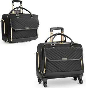 Rolling Laptop Bag, Briefcase for Women with 4 Spinner Wheels and Handle, 17.3 Inch Laptop Bag with 2 Smooth Wheels, TSA Friendly, Black
