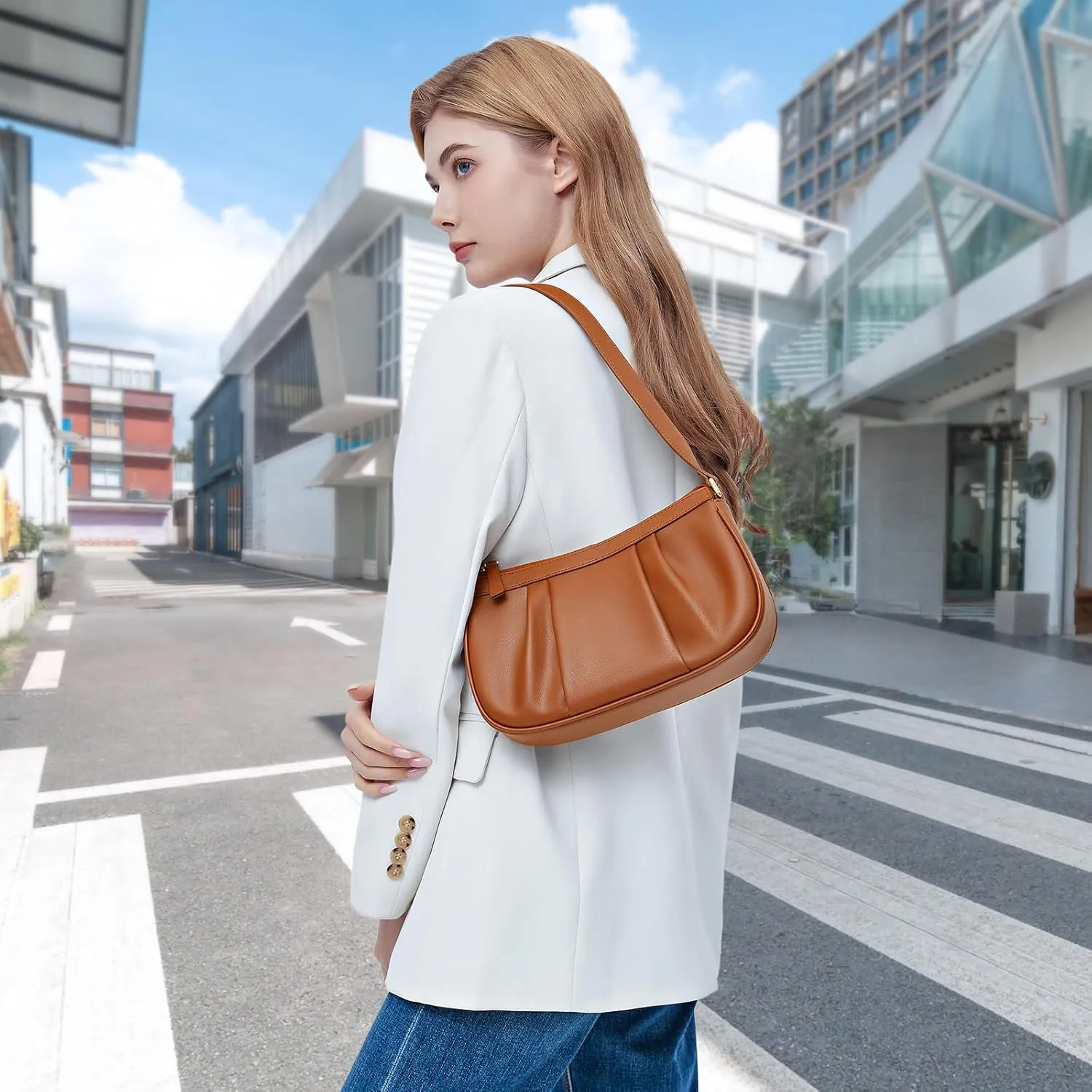 RONSIN Small Shoulder Bag for Women Mini Clutch Purse Tote Handbag Zipper Closure Crossbody Hobo Purse