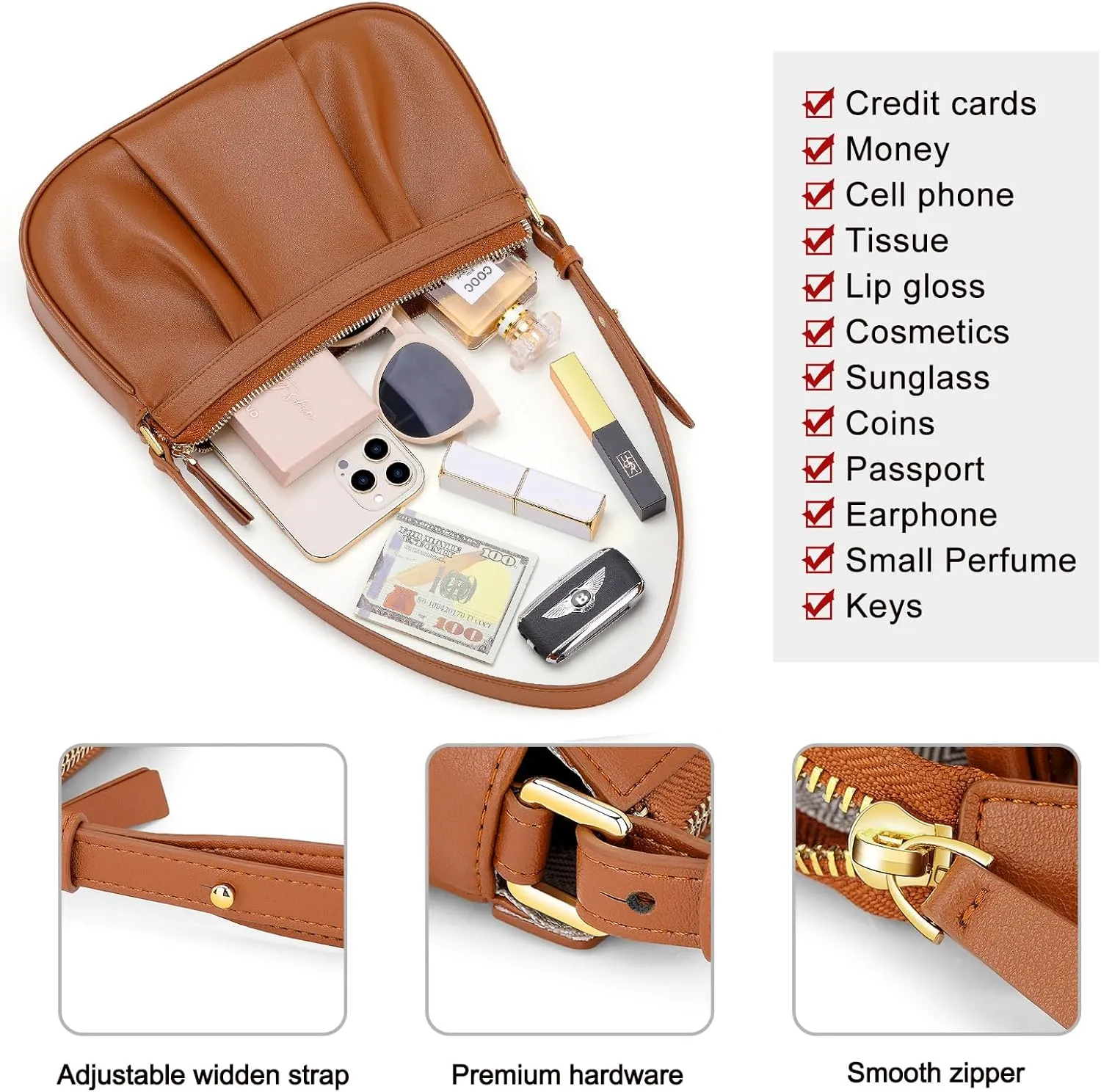 RONSIN Small Shoulder Bag for Women Mini Clutch Purse Tote Handbag Zipper Closure Crossbody Hobo Purse
