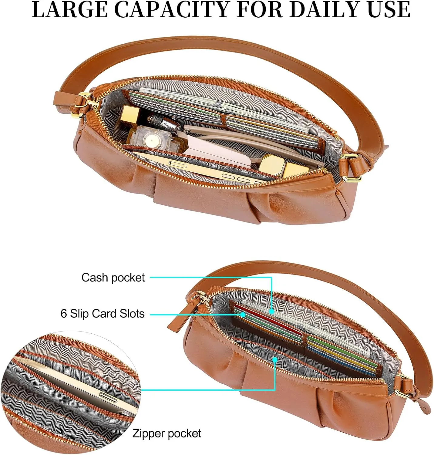 RONSIN Small Shoulder Bag for Women Mini Clutch Purse Tote Handbag Zipper Closure Crossbody Hobo Purse