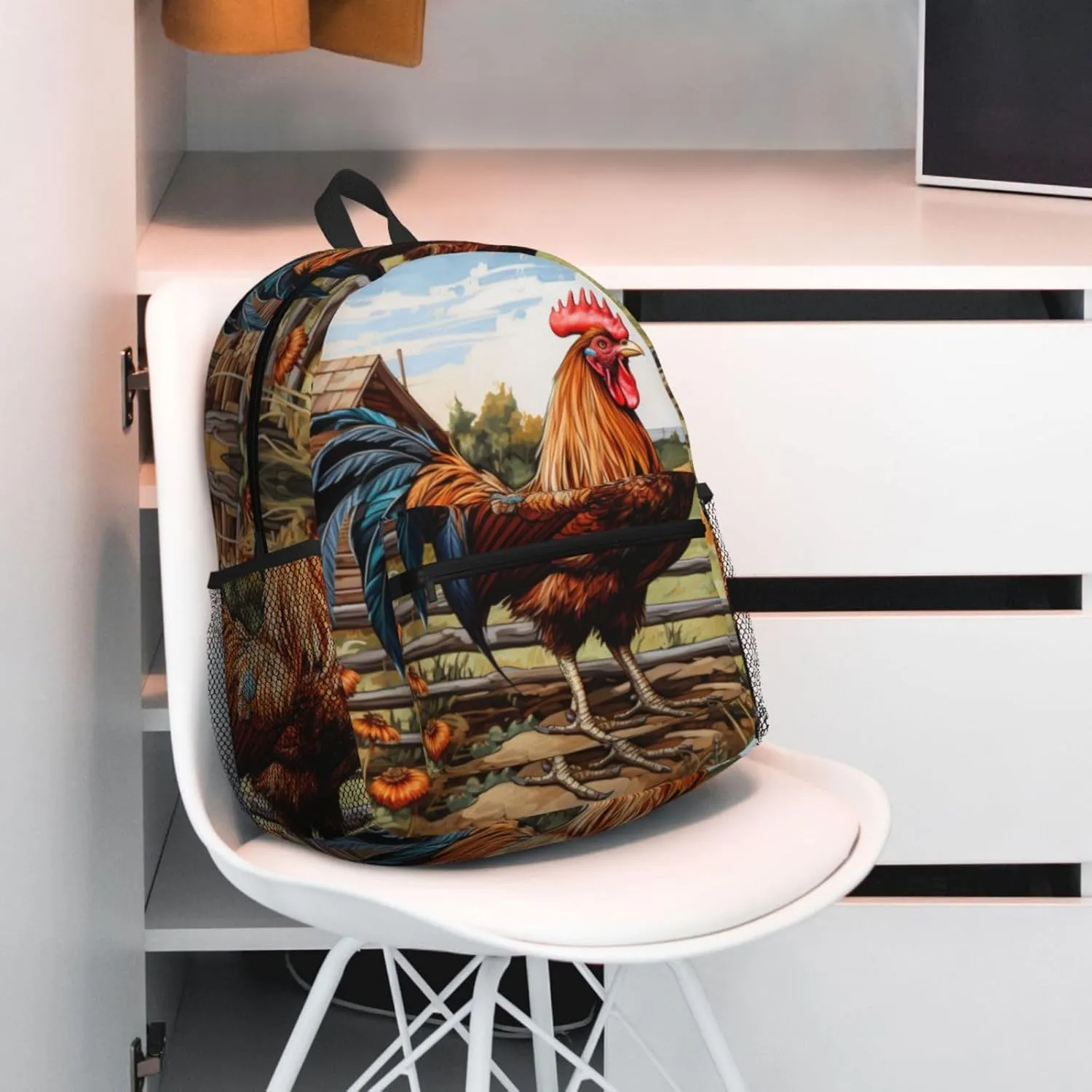 Rooster On Wood In Farmland Men Women Office Laptop Backpack,Work Bag 15.7 Inch Business Travel Bags Large Capacity