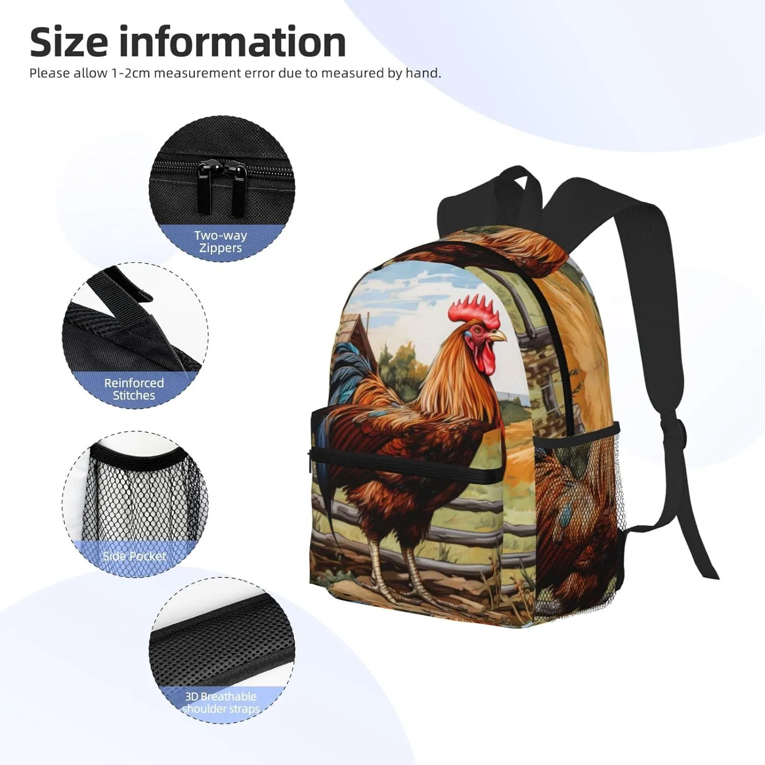 Rooster On Wood In Farmland Men Women Office Laptop Backpack,Work Bag 15.7 Inch Business Travel Bags Large Capacity