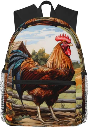 Rooster On Wood In Farmland Men Women Office Laptop Backpack,Work Bag 15.7 Inch Business Travel Bags Large Capacity