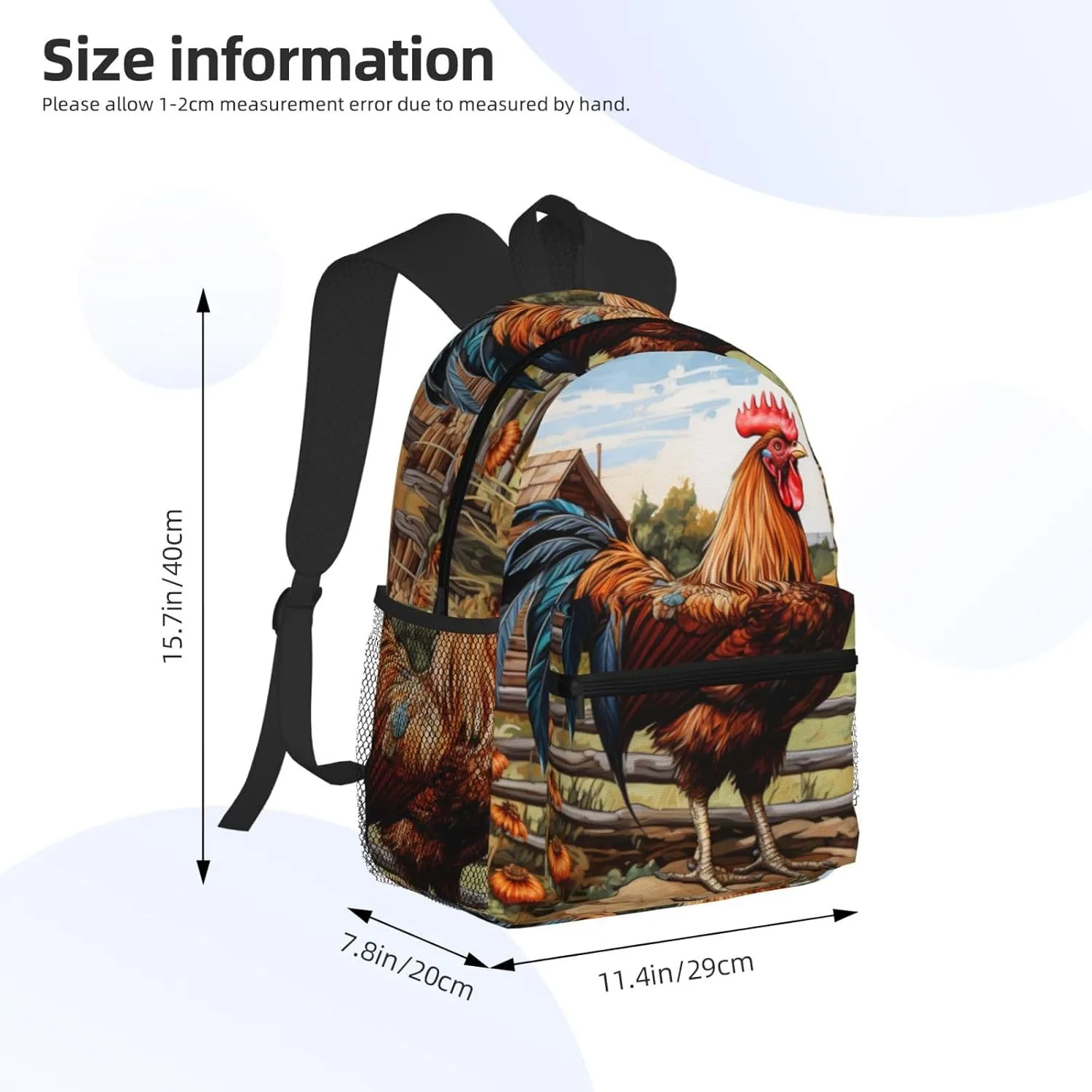 Rooster On Wood In Farmland Men Women Office Laptop Backpack,Work Bag 15.7 Inch Business Travel Bags Large Capacity