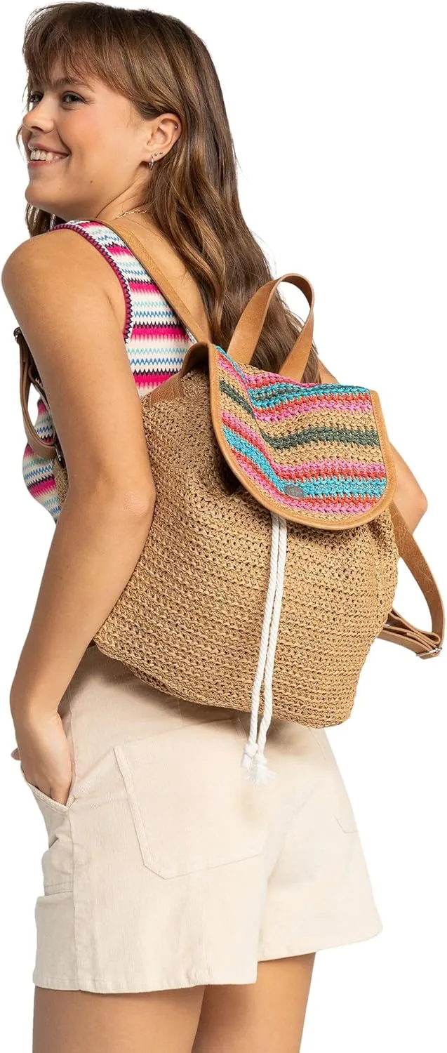 Roxy Women's Stylish Durable Woven Straw Backpack with Adjustable Straps, Coco Pearl-Natural, One Size