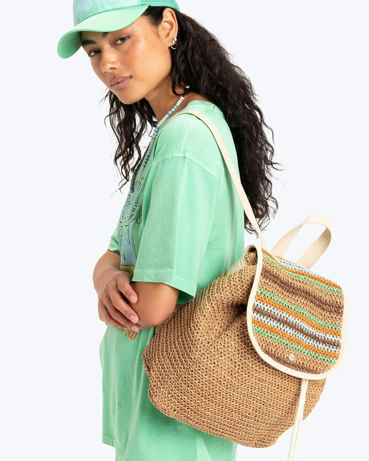 Roxy Women's Stylish Durable Woven Straw Backpack with Adjustable Straps, Coco Pearl-Natural Sea, One Size