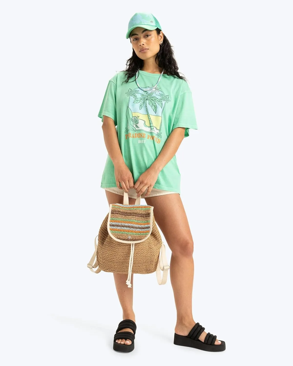 Roxy Women's Stylish Durable Woven Straw Backpack with Adjustable Straps, Coco Pearl-Natural Sea, One Size