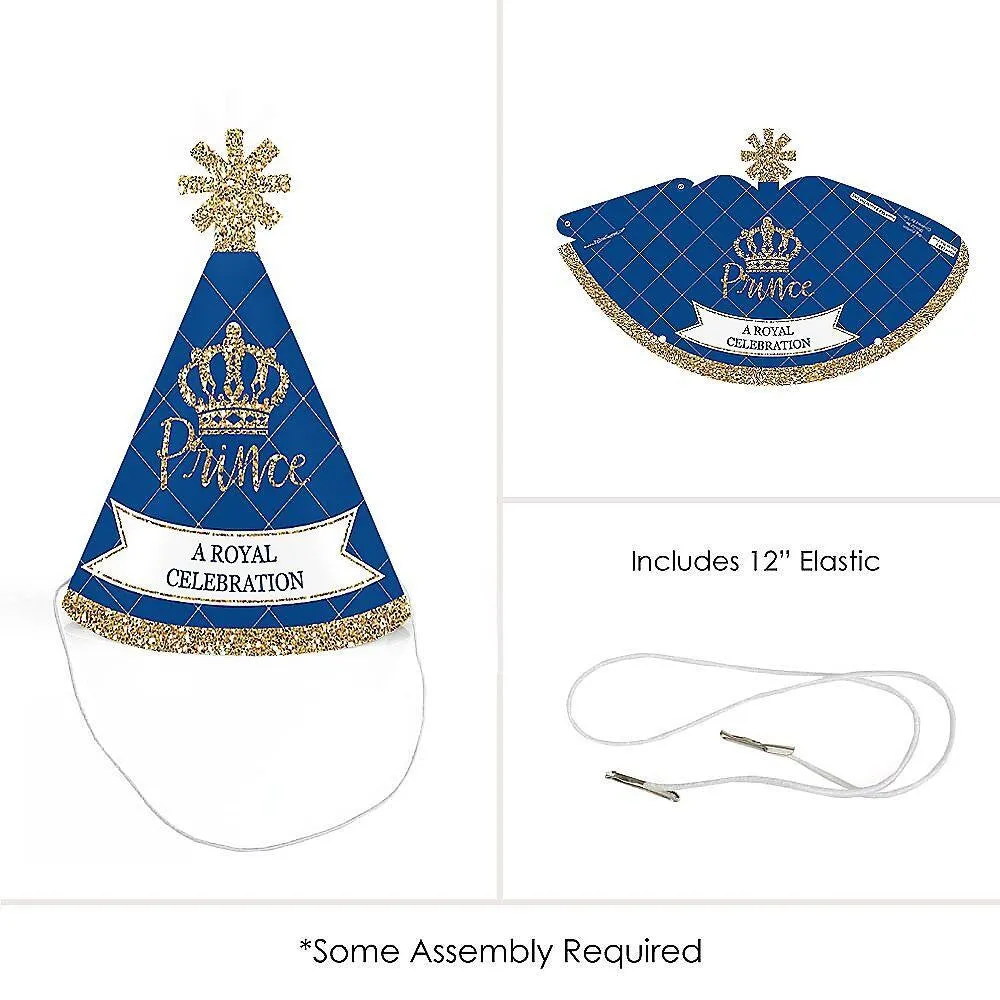 Royal Prince Charming - Mini Cone Baby Shower or Birthday Party Hats - Small Little Party Hats - Set of 8