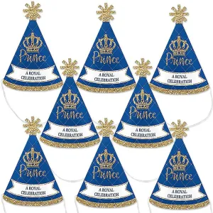 Royal Prince Charming - Mini Cone Baby Shower or Birthday Party Hats - Small Little Party Hats - Set of 8