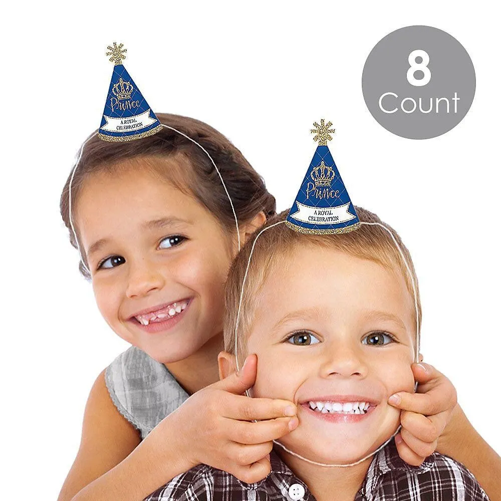Royal Prince Charming - Mini Cone Baby Shower or Birthday Party Hats - Small Little Party Hats - Set of 8