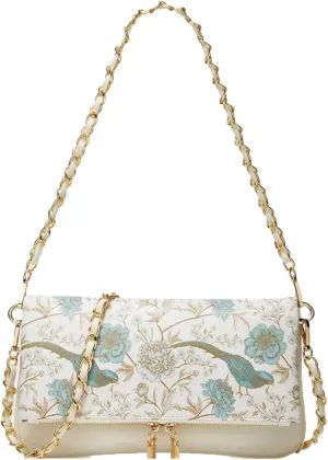 Rungion Fold-Over Clutch Purses for Women Small Vegan Leather Crossbody Shoulder Bag with Chain Evening Wristlet Satchels