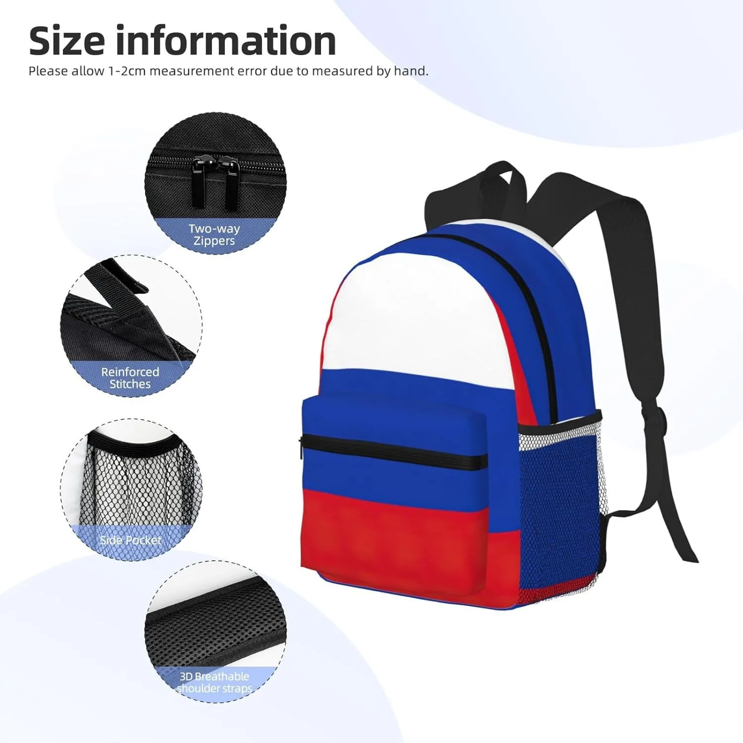 Russian Flag Men Women Office Laptop Backpack,Work Bag 15.7 Inch Business Travel Bags Large Capacity