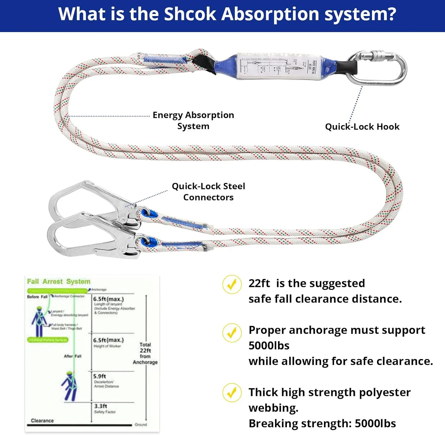 Safety Harness Fall Protection Kit - Full Body Roofing harnesses with Shock Absorbing Lanyard Upgrade Paded