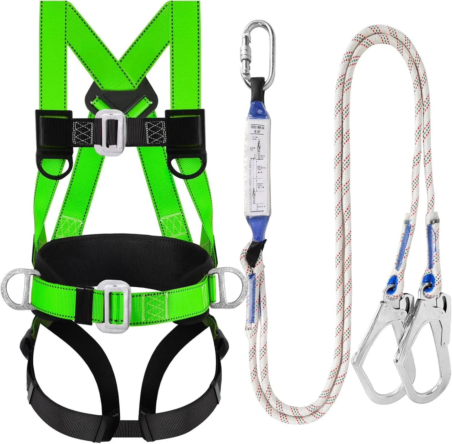 Safety Harness Fall Protection Kit - Full Body Roofing harnesses with Shock Absorbing Lanyard Upgrade Paded