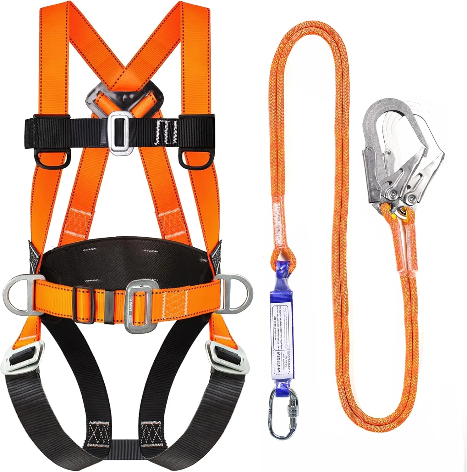 Safety Harness Fall Protection Kit with Shock Absorbing Lanyard, Roofing Work Harnesses Full Body Safety Harness for Construction (Orange)
