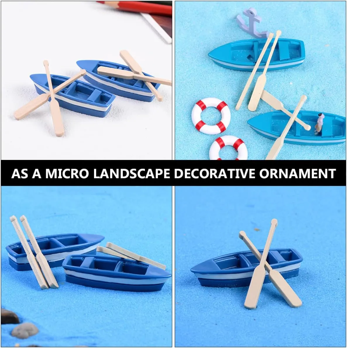 SAFIGLE Miniature Boat Set with Wood Trim, Oars, Light House Decor, Mini Toy, Beach Toys, Child Resin Life Buoy, Dining Table Decor