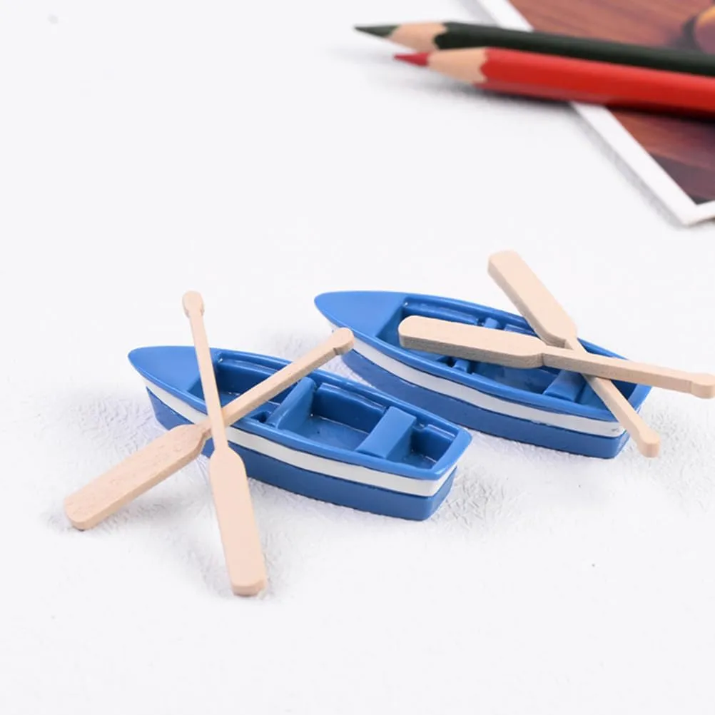 SAFIGLE Miniature Boat Set with Wood Trim, Oars, Light House Decor, Mini Toy, Beach Toys, Child Resin Life Buoy, Dining Table Decor