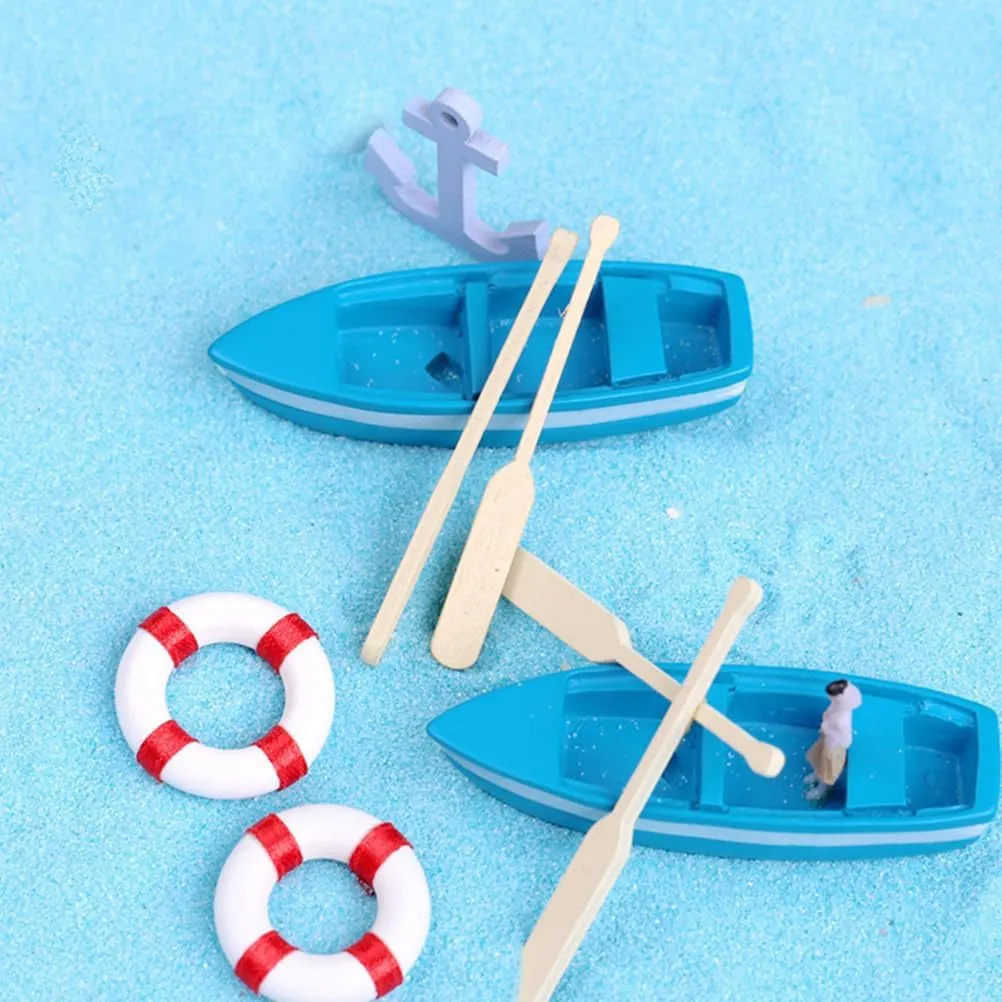 SAFIGLE Miniature Boat Set with Wood Trim, Oars, Light House Decor, Mini Toy, Beach Toys, Child Resin Life Buoy, Dining Table Decor