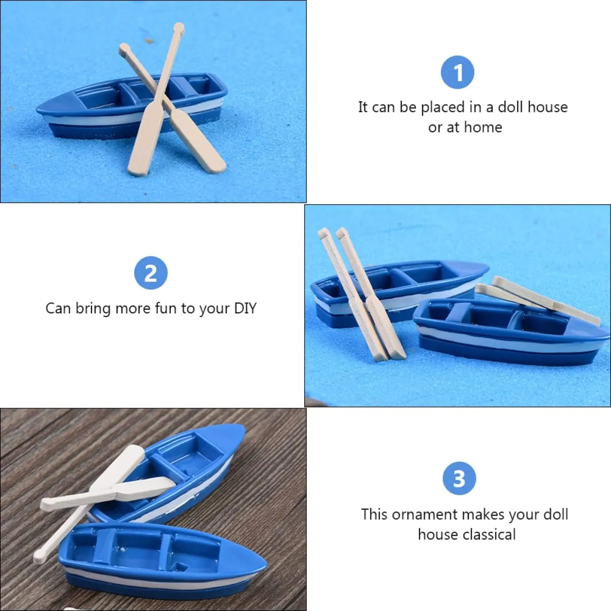 SAFIGLE Miniature Boat Set with Wood Trim, Oars, Light House Decor, Mini Toy, Beach Toys, Child Resin Life Buoy, Dining Table Decor