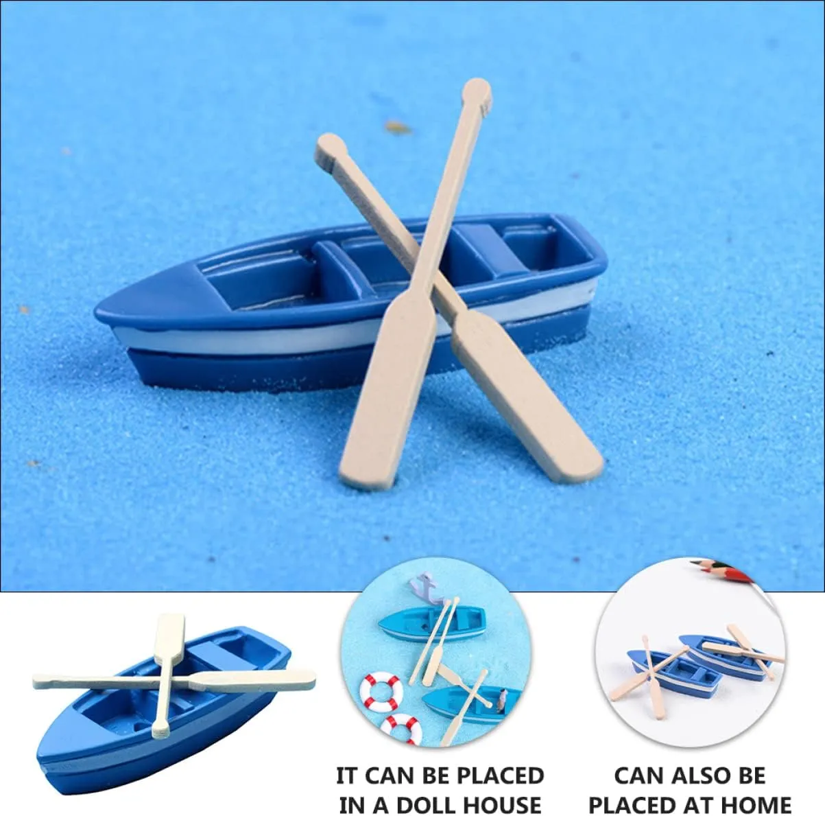 SAFIGLE Miniature Boat Set with Wood Trim, Oars, Light House Decor, Mini Toy, Beach Toys, Child Resin Life Buoy, Dining Table Decor