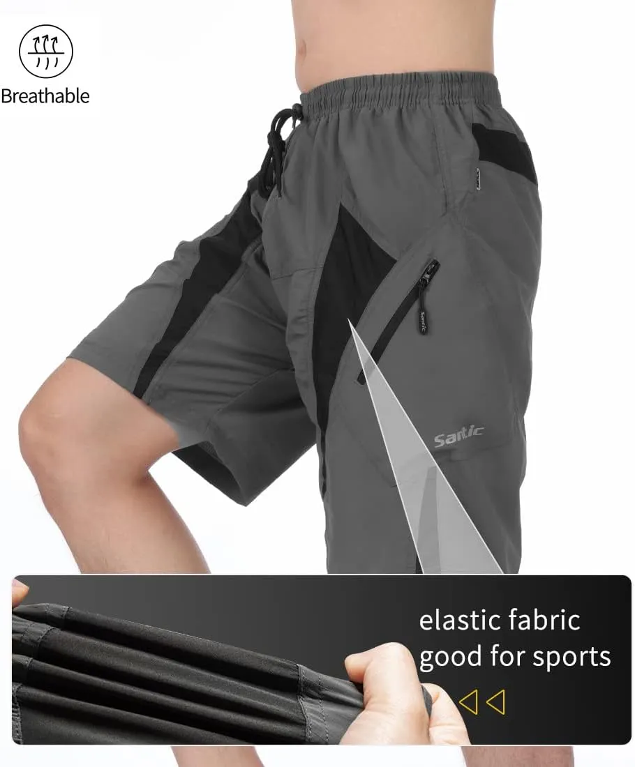 Santic Men's Bike Shorts Loose-Fit Softshell Mountain Bike with Padded Cycling Shorts MTB Bicycle Trail Shorts