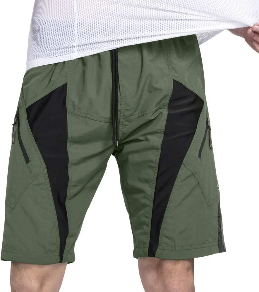 Santic Men's Bike Shorts Loose-Fit Softshell Mountain Bike with Padded Cycling Shorts MTB Bicycle Trail Shorts