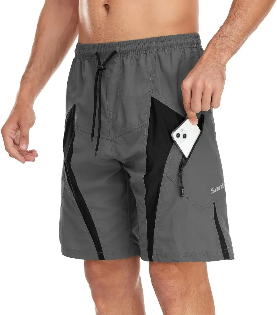 Santic Men's Bike Shorts Loose-Fit Softshell Mountain Bike with Padded Cycling Shorts MTB Bicycle Trail Shorts
