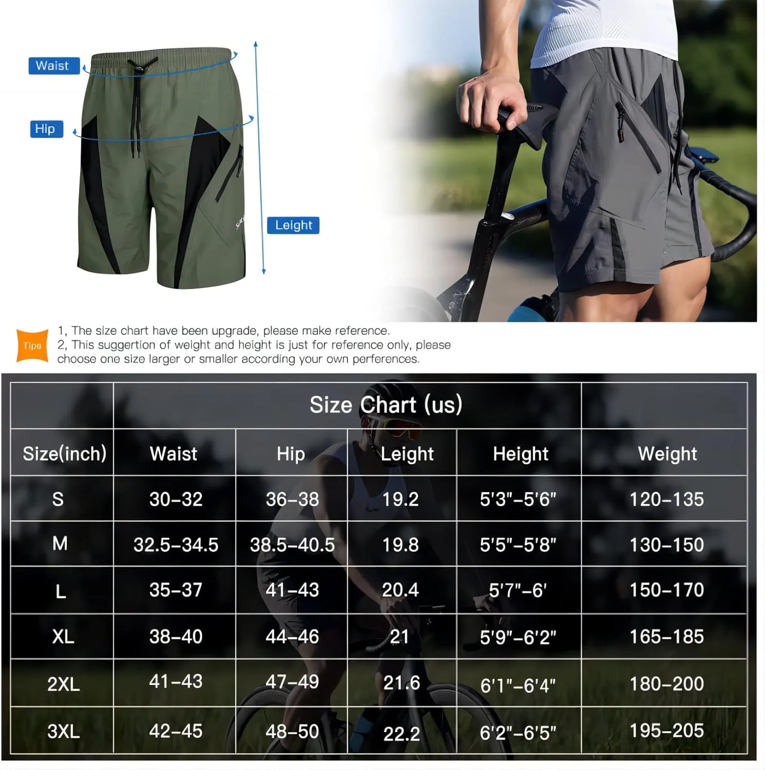 Santic Men's Bike Shorts Loose-Fit Softshell Mountain Bike with Padded Cycling Shorts MTB Bicycle Trail Shorts