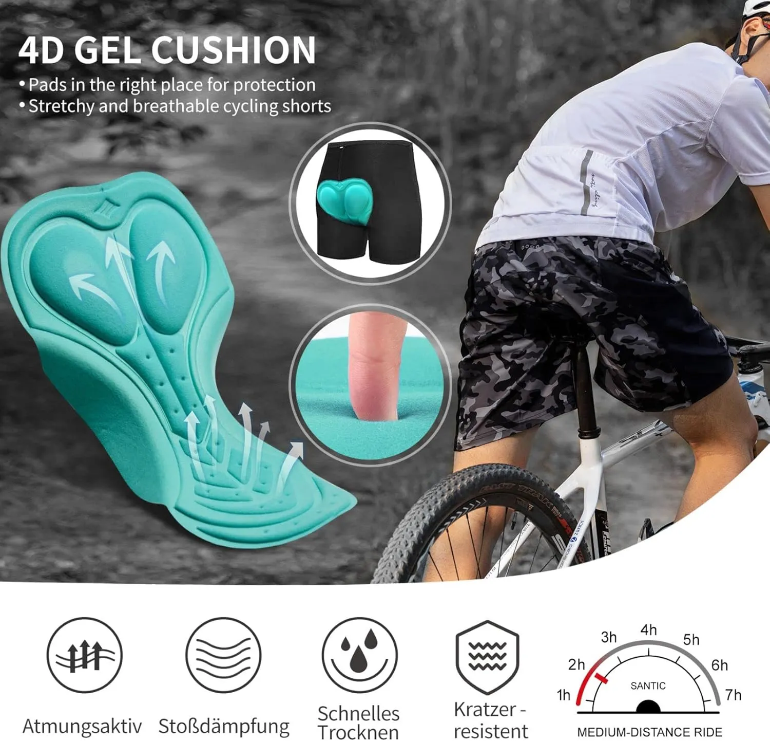 Santic Men's Bike Shorts Loose-Fit Softshell Mountain Bike with Padded Cycling Shorts MTB Bicycle Trail Shorts