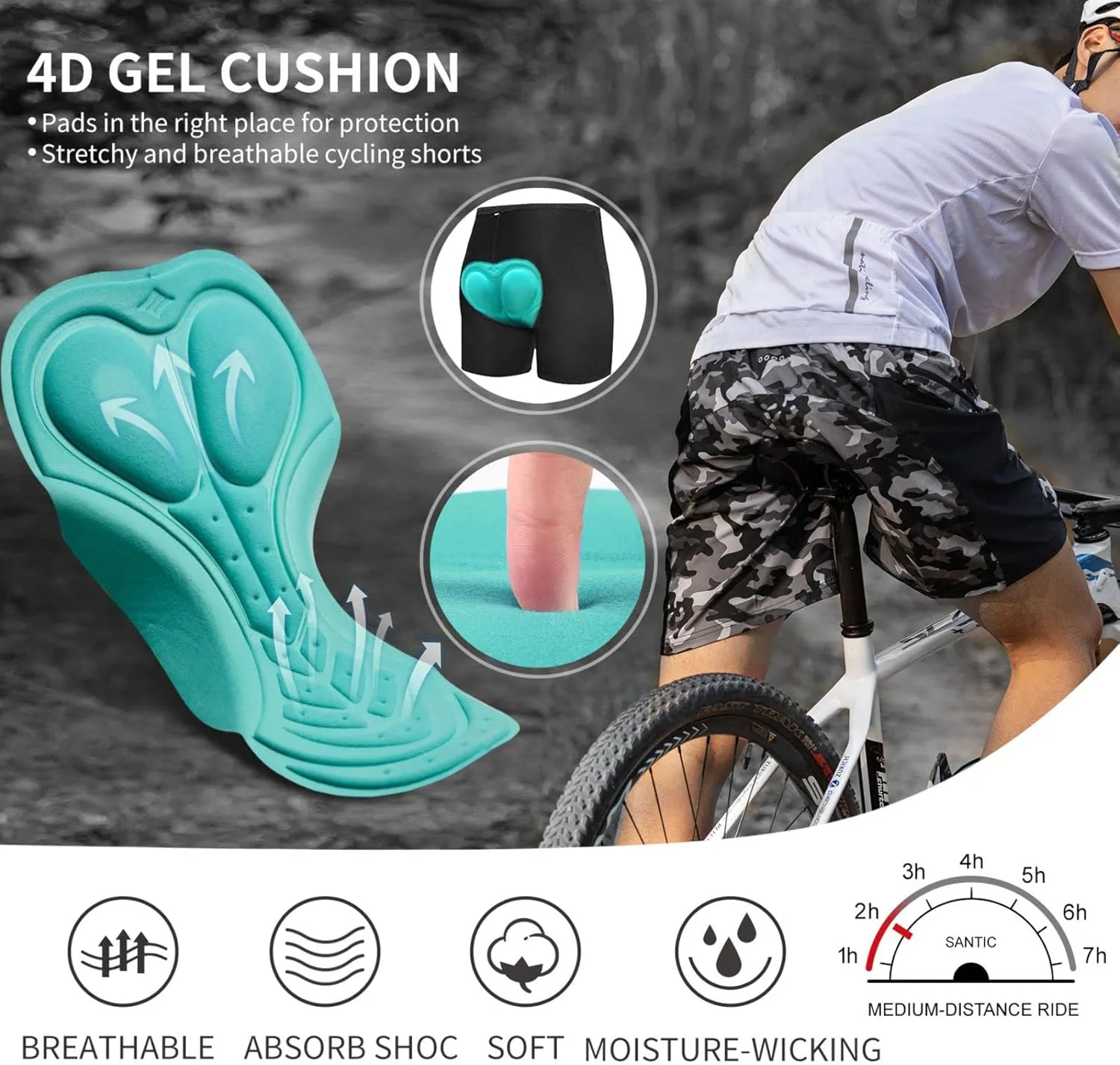 Santic Men's Bike Shorts Loose-Fit Softshell Mountain Bike with Padded Cycling Shorts MTB Bicycle Trail Shorts