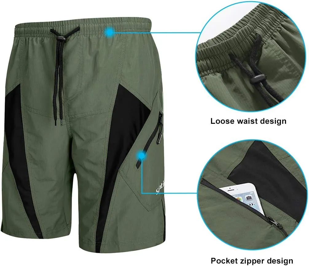Santic Men's Bike Shorts Loose-Fit Softshell Mountain Bike with Padded Cycling Shorts MTB Bicycle Trail Shorts