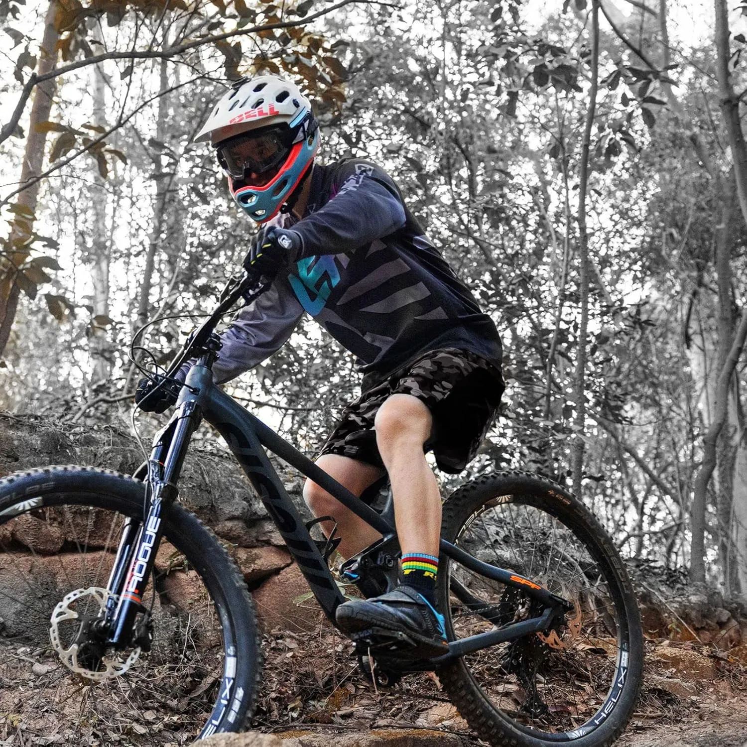 Santic Men's Bike Shorts Loose-Fit Softshell Mountain Bike with Padded Cycling Shorts MTB Bicycle Trail Shorts