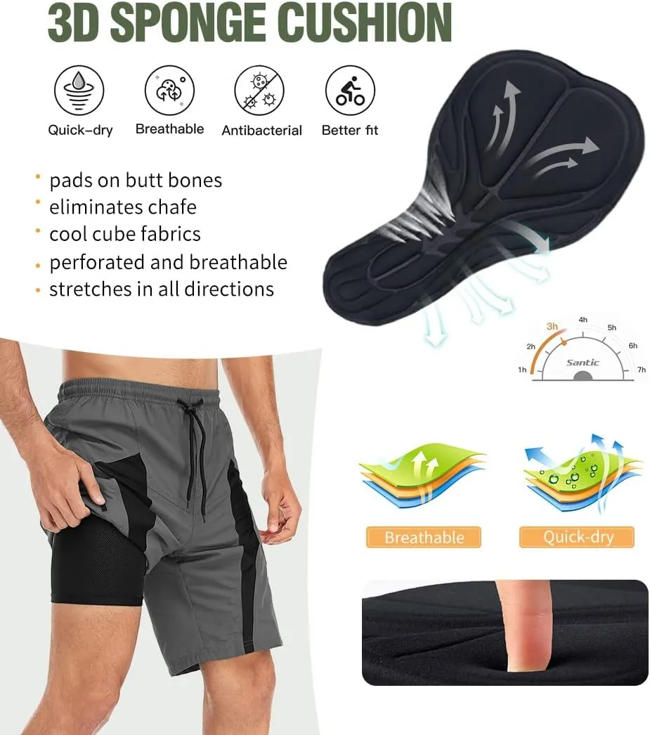 Santic Men's Bike Shorts Loose-Fit Softshell Mountain Bike with Padded Cycling Shorts MTB Bicycle Trail Shorts
