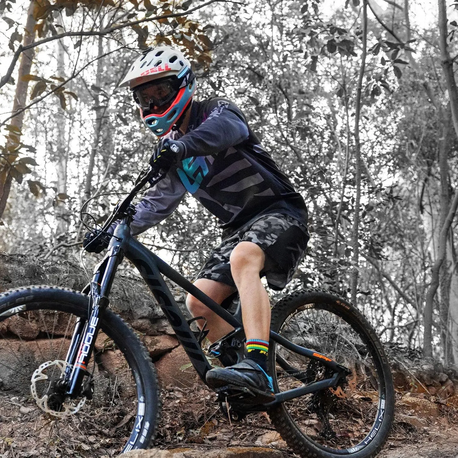 Santic Men's Bike Shorts Loose-Fit Softshell Mountain Bike with Padded Cycling Shorts MTB Bicycle Trail Shorts