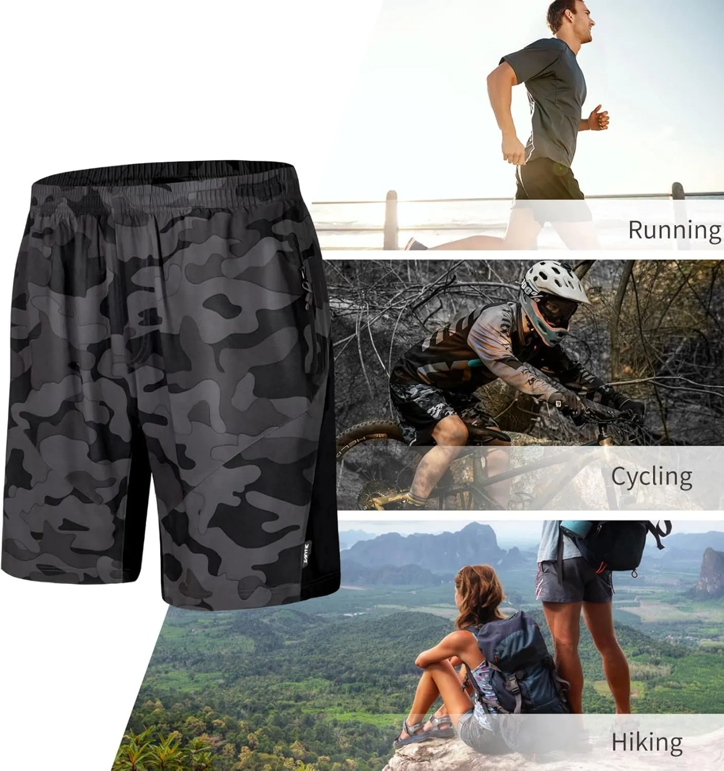 Santic Men's Bike Shorts Loose-Fit Softshell Mountain Bike with Padded Cycling Shorts MTB Bicycle Trail Shorts