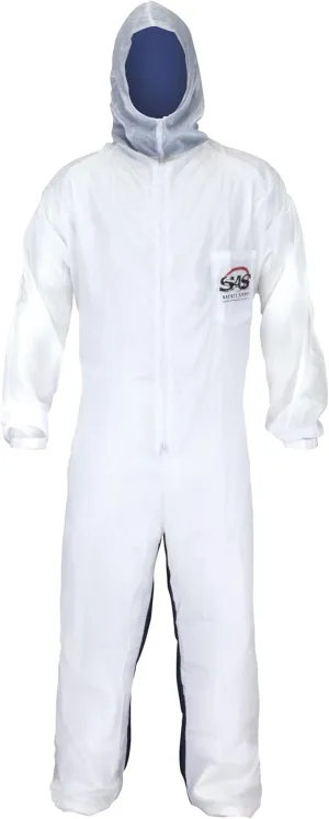 SAS Safety Corp Moonsuit Nylon and Cotton Coverall | Machine Washable Full Pullover with Hood Work Coveralls | Full Zipper Front, Elastic Waist with Pockets for Painting, Automotive, Factory (Medium)