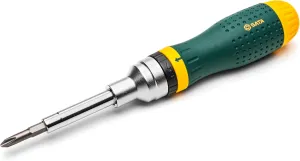 SATA 19-in-1 Multipurpose Ratcheting Screwdriver Set with 8 Double-Sided Bits and a Green and Yellow Oil-Resistant Handle - ST09350, 10 Piece