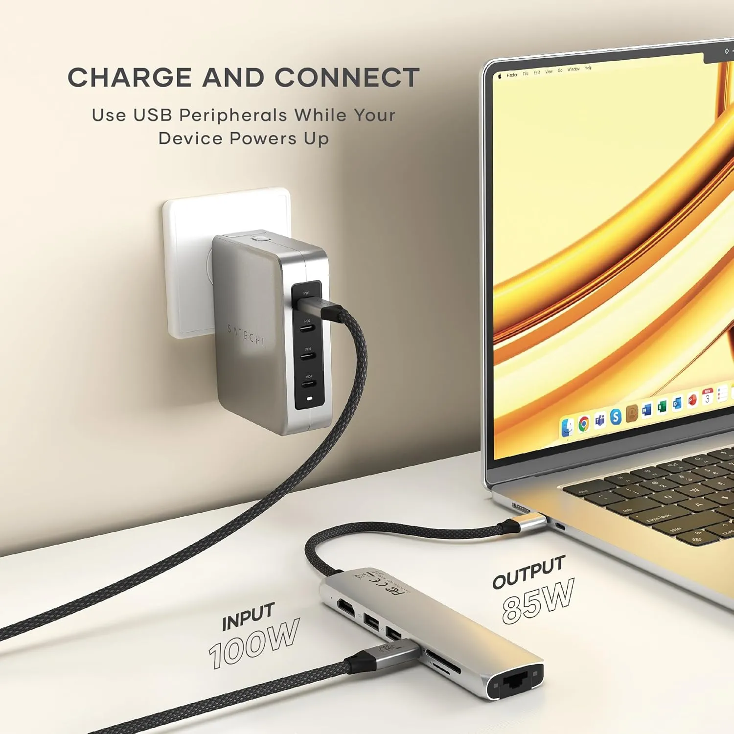 Satechi 7 in 1 USB C Hub Multiport Adapter with 4K HDMI, 100W PD Charging, 2X USB-A Data Ports, Micro/SD Card Readers for MacBook, Windows - Silver