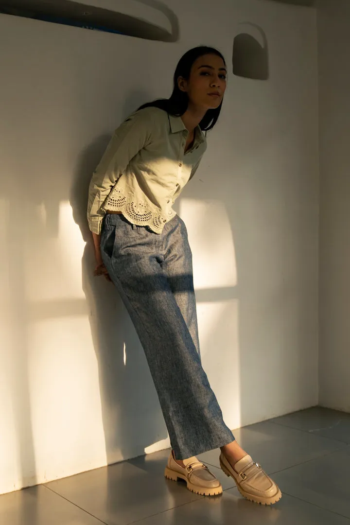 Saxe Blue 100% Linen Pant