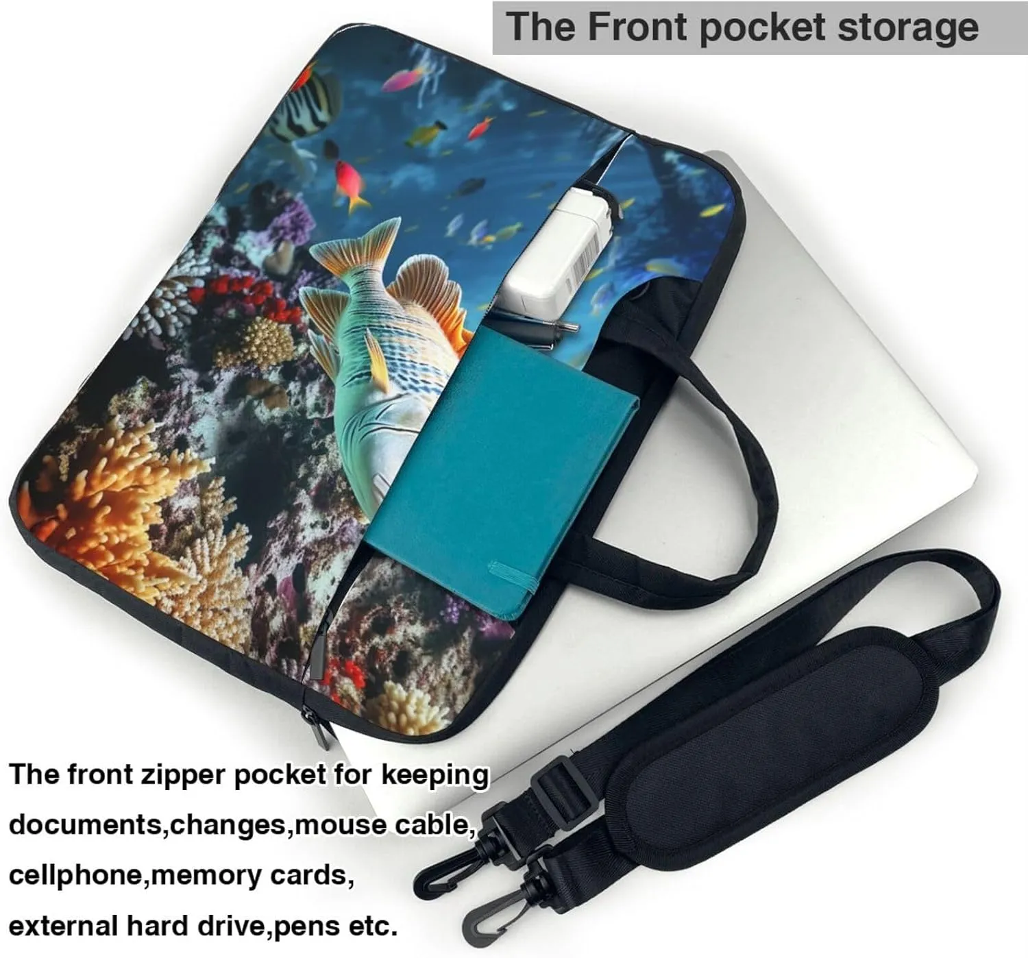 Seabed underwater fish Laptop Bag for Women Men 15.6" Computer Sleeve Business Travel Briefcase Messenger Bag