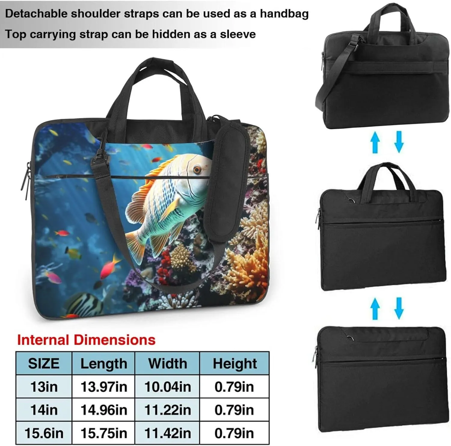 Seabed underwater fish Laptop Bag for Women Men 15.6" Computer Sleeve Business Travel Briefcase Messenger Bag
