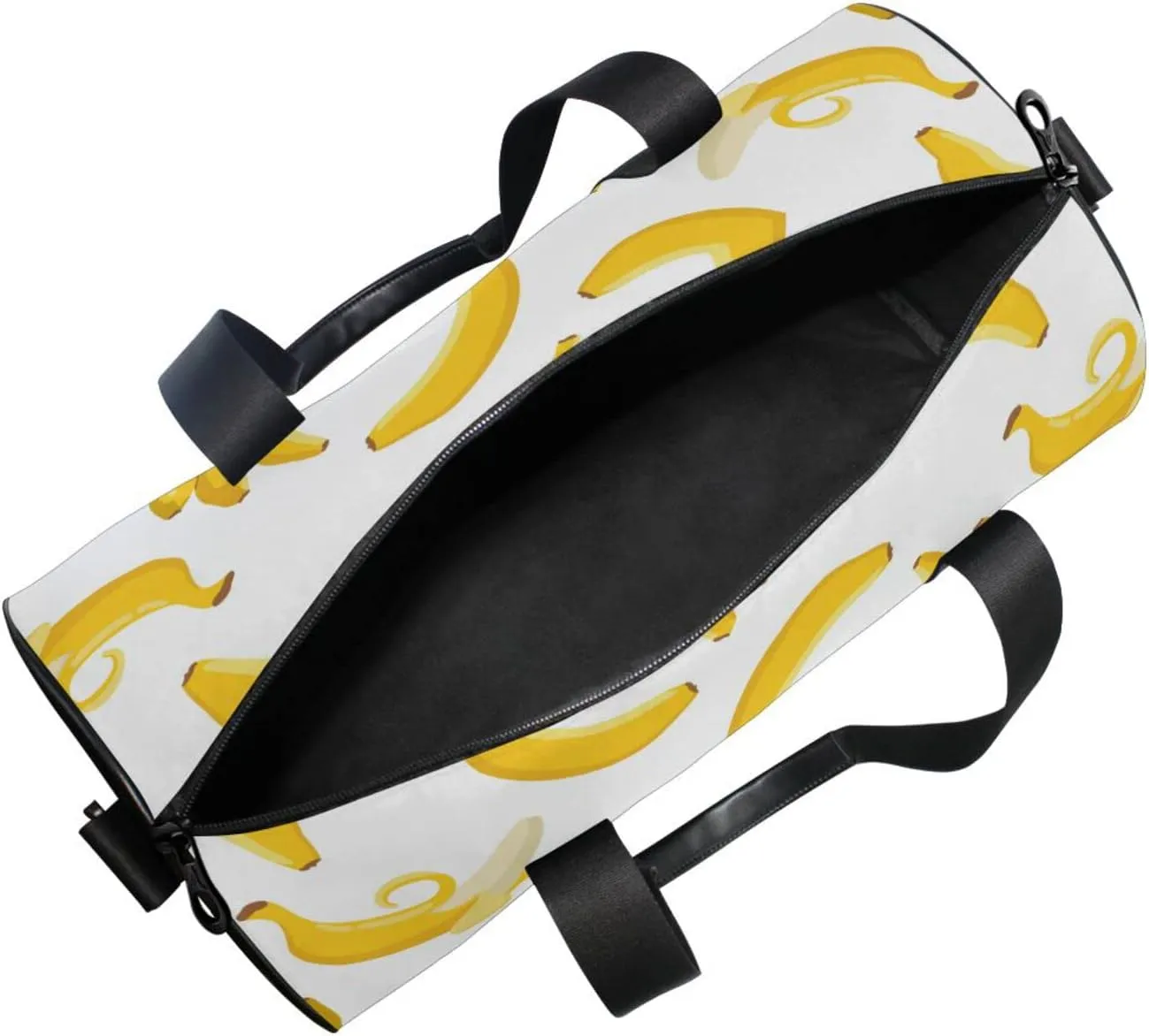 Seamless Summer Exotic Yellow Bananas on White Duffel Bag, Foldable Canvas Travel Tote for Gym Sports with Inner Pockets, Durable Lightweight Fitness Bag for Overnight Workout