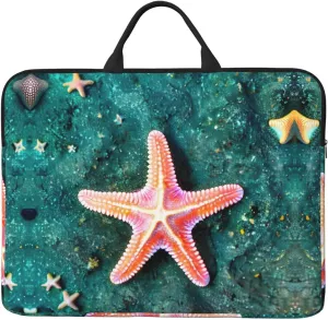 Seawater Seashell Starfish 14in Laptop Case Sleeve Bag – Shoulder Messenger Briefcase Carrying Handle and Accessory Pocket
