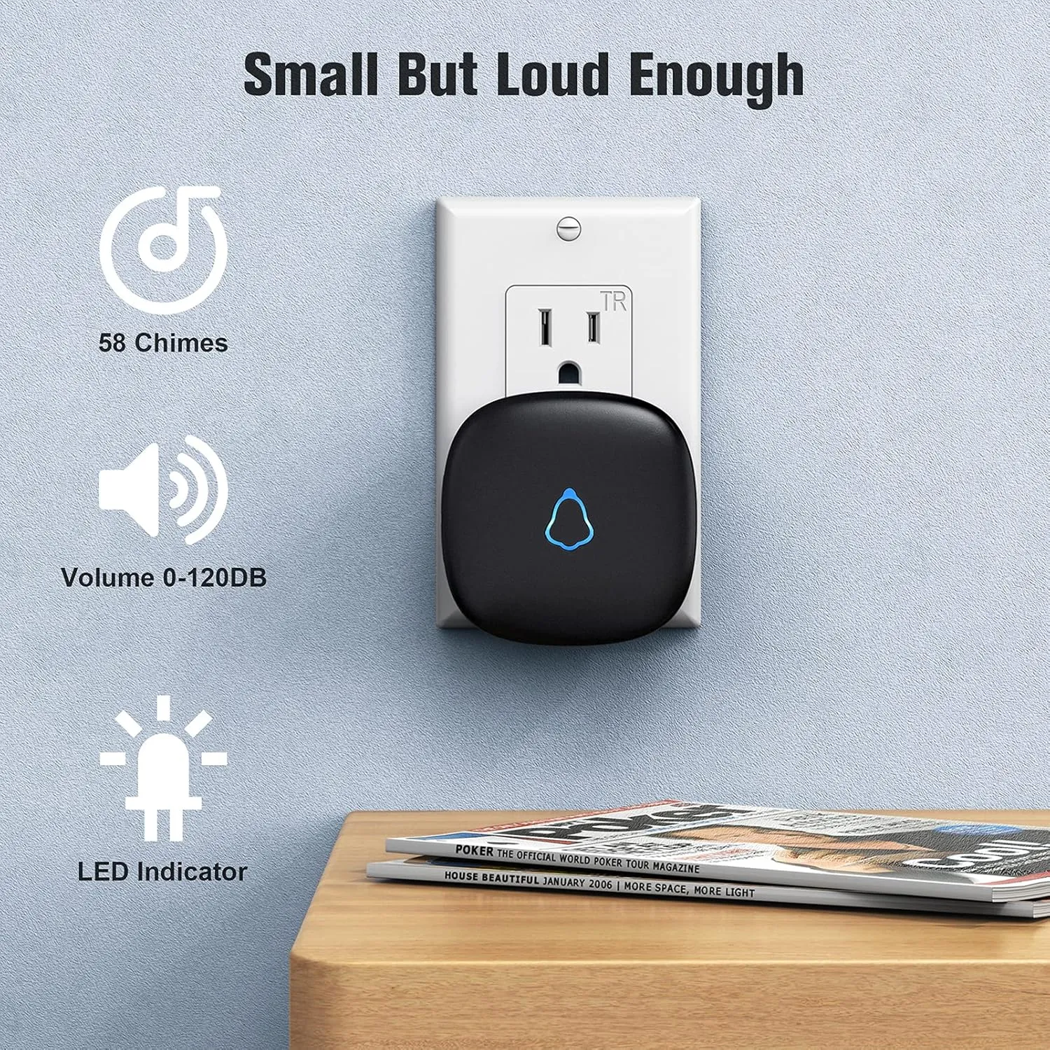 SECRUI Wireless Doorbell with 2 Buttons, Waterproof Mini Doorbell 1,000ft Range 110dB Mute Mode 58 Door Chimes & Colorful LED Flashing - Black