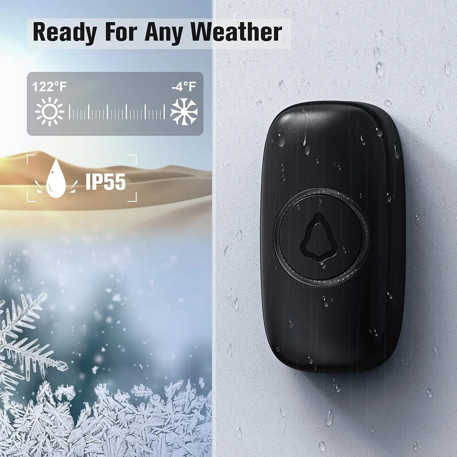 SECRUI Wireless Doorbell with 2 Buttons, Waterproof Mini Doorbell 1,000ft Range 110dB Mute Mode 58 Door Chimes & Colorful LED Flashing - Black